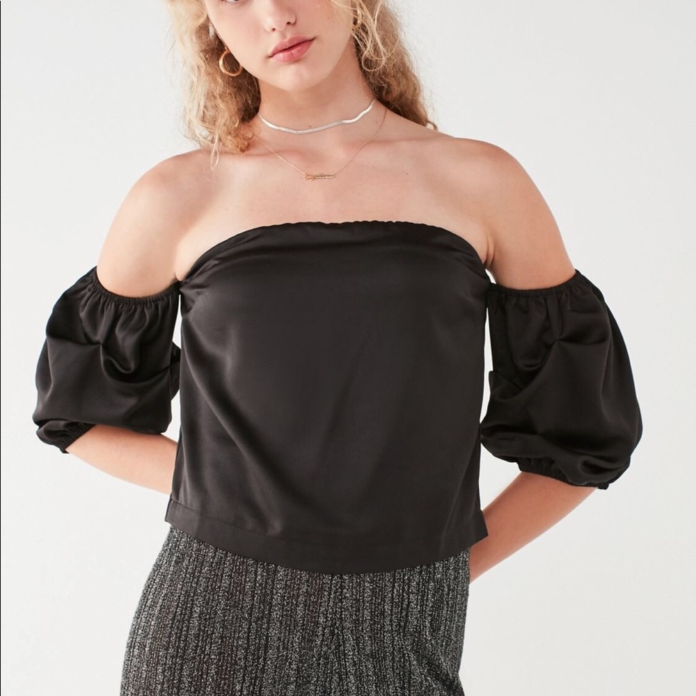 Urban Outfitters off shoulder black satin blouse